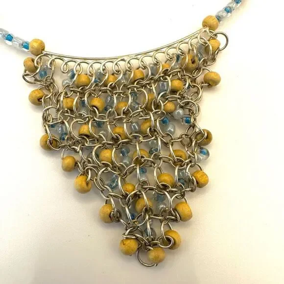 Blue and tan beaded choker necklace - Picture 6 of 7